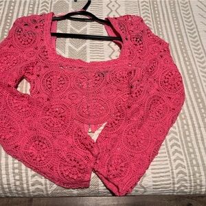Hot pink crochet, small long sleeve top